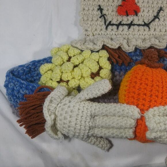 Handmade Crochet Scarecrow Door Wall Hanging Canvas One Of A Kind Art Unique 3D - Picture 3 of 16